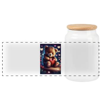 Adorable teddy bear - Panoramic Cookie Jar with Wooden Lid - white - Front