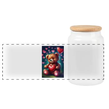 Heart balloons and teddy bear - Panoramic Cookie Jar with Wooden Lid - white - Front