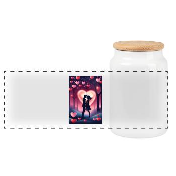 Valentines day kiss - Panoramic Cookie Jar with Wooden Lid - white - Front