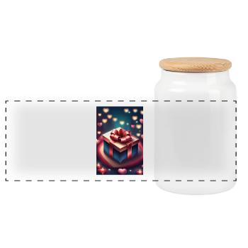 A gift and a lot of hearts - Panoramic Cookie Jar with Wooden Lid - white - Front