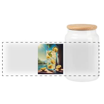 Sweet lemon juice - Panoramic Cookie Jar with Wooden Lid - white - Front