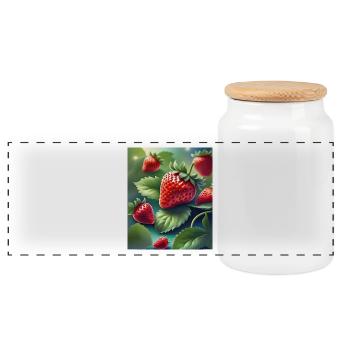 A pile of freshly picked strawberries - Panoramic Cookie Jar with Wooden Lid - white - Front