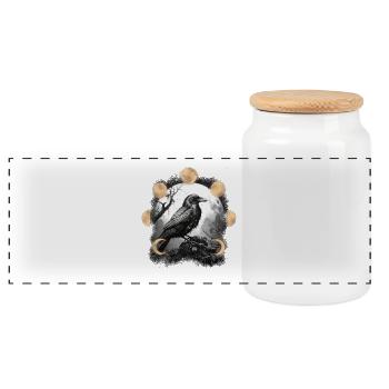 Raven Raven Crow Crow - Panoramic Cookie Jar with Wooden Lid - white - Front
