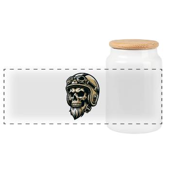 Skull Vintage Biker Skull Helmet and Goggles - Panoramic Cookie Jar with Wooden Lid - white - Front
