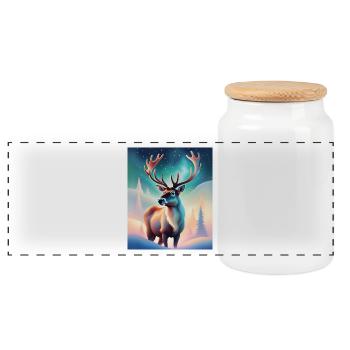 Majestic reindeer design with northern lights - Panoramic Cookie Jar with Wooden Lid - white - Front