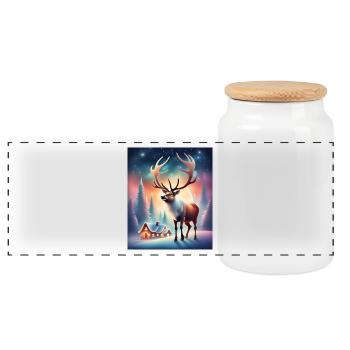Santa Claus village reindeer - Panoramic Cookie Jar with Wooden Lid - white - Front
