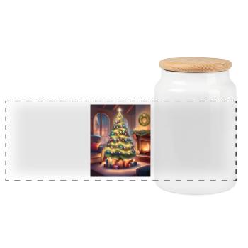 Christmas at home - Panoramic Cookie Jar with Wooden Lid - white - Front