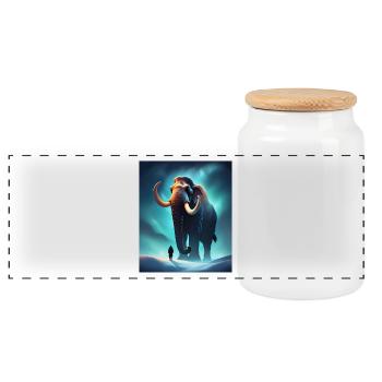 Cool mammoth and a human - Panoramic Cookie Jar with Wooden Lid - white - Front