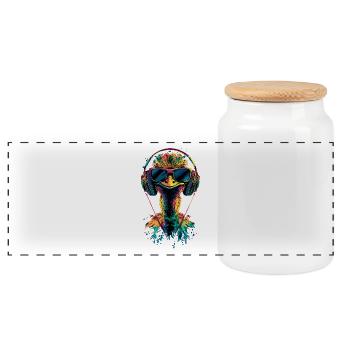 Strauss Vogel Kopfhörer Popart Emu Musik DJ Strauß - Panorama Keksdose mit Holzdeckel - Weiß - Vorne