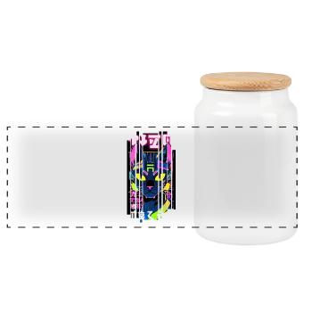 Cyborg Katze Neon Kanji - Panorama Keksdose mit Holzdeckel - Weiß - Vorne
