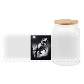 Black and white T-rex - Panoramic Cookie Jar with Wooden Lid - white - Front