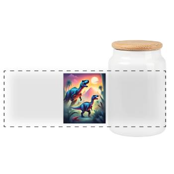 Epic colorful dinosaurs and sunset - Panoramic Cookie Jar with Wooden Lid - white - Front