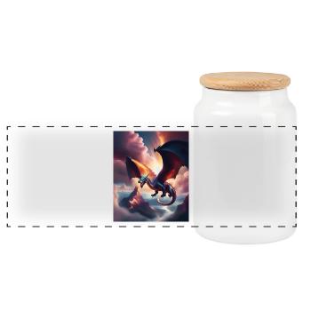 Dragon volant au-dessus des montagnes - Boîte à biscuits avec couvercle en bois - blanc - Devant