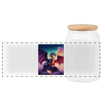Dragon on a cliff - Panoramic Cookie Jar with Wooden Lid - white - Front