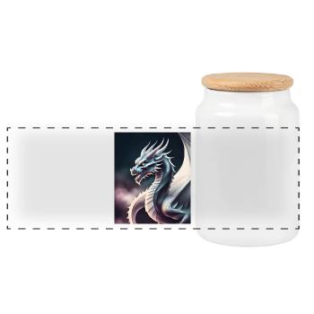 Drachen-Silhouette - Panorama Keksdose mit Holzdeckel - Weiß - Vorne