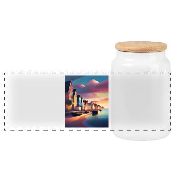 Denmark town harbour - Panoramic Cookie Jar with Wooden Lid - white - Front