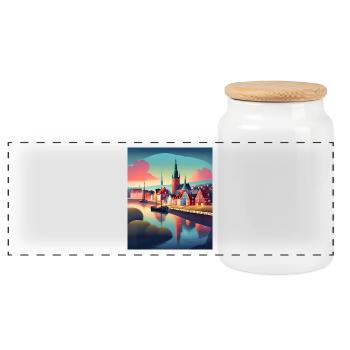 A town in Denmark - Panoramic Cookie Jar with Wooden Lid - white - Front