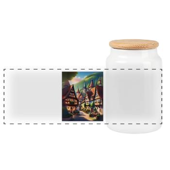 Old town in Switzerland - Panoramic Cookie Jar with Wooden Lid - white - Front
