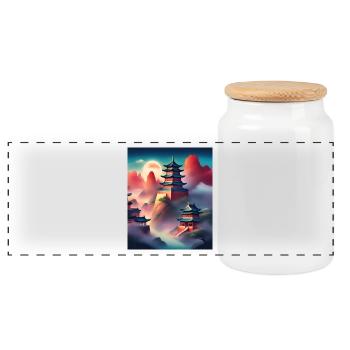 Châteaux japonais sur les montagnes - Boîte à biscuits avec couvercle en bois - blanc - Devant