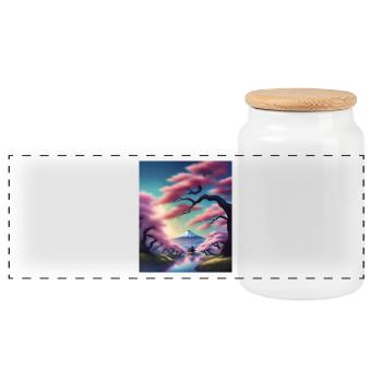 Fuji mountain in Japan - Panoramic Cookie Jar with Wooden Lid - white - Front