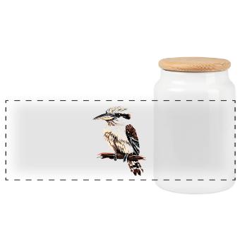 Kookaburra Jägerliest Lachender Hans Süßer Vogel - Panorama Keksdose mit Holzdeckel - Weiß - Vorne