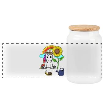 Unicorn Gardener Sunflower Hobby Gardener Snail - Panoramic Cookie Jar with Wooden Lid - white - Front