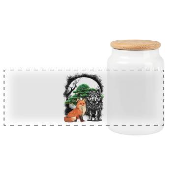 Forest Dwellers Wolf Wolves Fairy Tales Fox Foxes Child - Panoramic Cookie Jar with Wooden Lid - white - Front