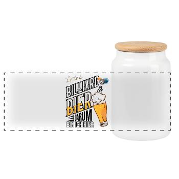 Billiard und Bier darum bin ich hier Geschenkidee - Panorama Keksdose mit Holzdeckel - Weiß - Vorne