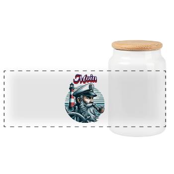 Hamburg Seafarer Captain Pipe Sea North Sea Moin - Panoramic Cookie Jar with Wooden Lid - white - Front