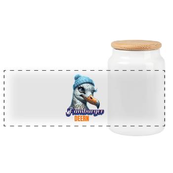 Hamburg Hamburger Deern North German Seagull Beanie - Panoramic Cookie Jar with Wooden Lid - white - Front