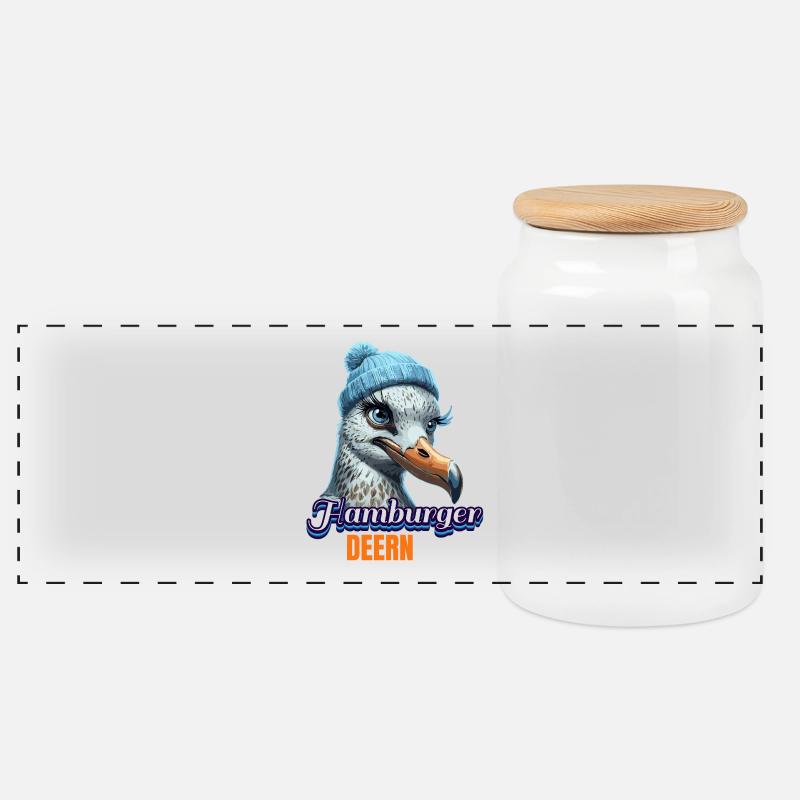 Hamburg Hamburger Deern Norddeutsch Möwe Beanie - Panorama Keksdose mit Holzdeckel - Weiß