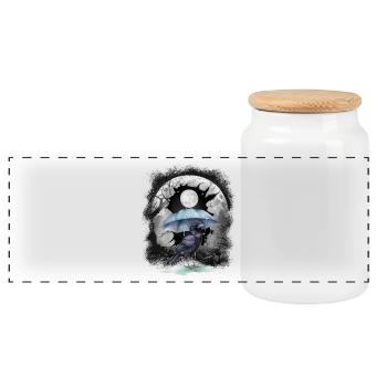 Halloween Bird Raven Crow Crow Forest Moon - Panoramic Cookie Jar with Wooden Lid - white - Front