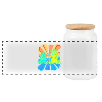 Child Kids Baby Retro Unicorns Unicorn 80s 90s - Panoramic Cookie Jar with Wooden Lid - white - Front