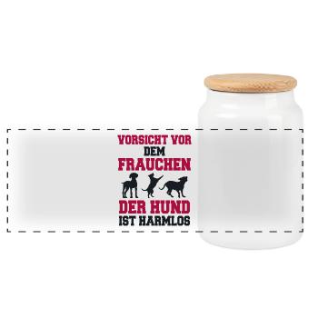 Méfiez-vous du chien chien cadeau chiot maîtresse - Boîte à biscuits avec couvercle en bois - blanc - Devant