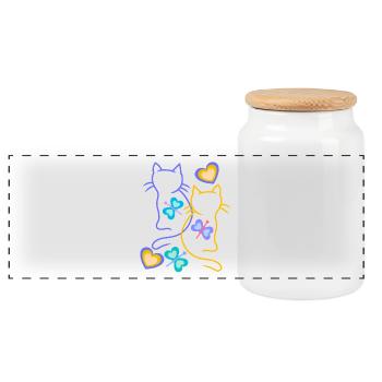 Chats, Chat, Printemps, Papillons, Enfants, Enfant - Boîte à biscuits avec couvercle en bois - blanc - Devant