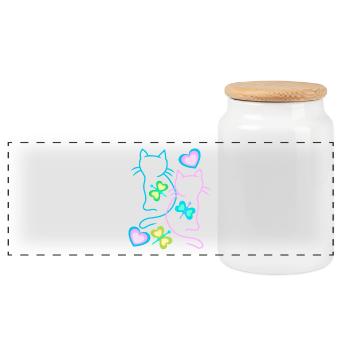 Cats Summer Child Kids Kitten Retro 80s - Panoramic Cookie Jar with Wooden Lid - white - Front