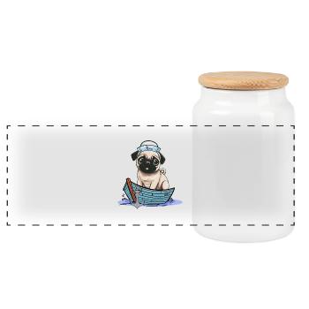 maritim Matrosen Mops Hund Seefahrer Boot - Panorama Keksdose mit Holzdeckel - Weiß - Vorne