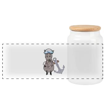 Seahorse Kids Child Sailor Maritime Horse Kids - Panoramic Cookie Jar with Wooden Lid - white - Front