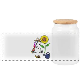 Für Kinder Gärtner Einhorn Kind Blumen Baby - Panorama Keksdose mit Holzdeckel - Weiß - Vorne