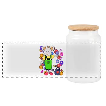 Mouse Gardener Summer Flowers Gardening Kids - Panoramic Cookie Jar with Wooden Lid - white - Front