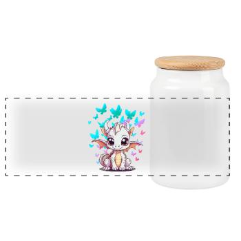 Baby Dragon Dragon Child Kids Toddler Insects - Panoramic Cookie Jar with Wooden Lid - white - Front
