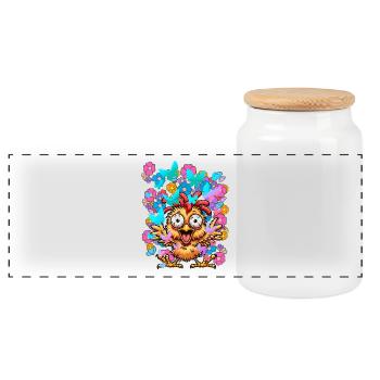 Huhn Hühner Frühling Blumen Schmetterlinge lustig - Panorama Keksdose mit Holzdeckel - Weiß - Vorne