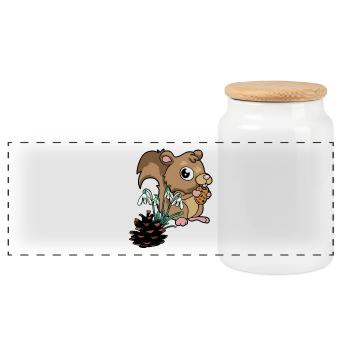 Forest Animals Spring Squirrel Snowdrops - Panoramic Cookie Jar with Wooden Lid - white - Front