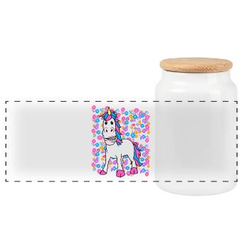 Spring Summer Unicorn Unicorns Kids Child - Panoramic Cookie Jar with Wooden Lid - white - Front