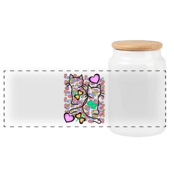 Printemps Eté Rétro Chats Fleurs Années 80 Années 90 - Boîte à biscuits avec couvercle en bois - blanc - Devant