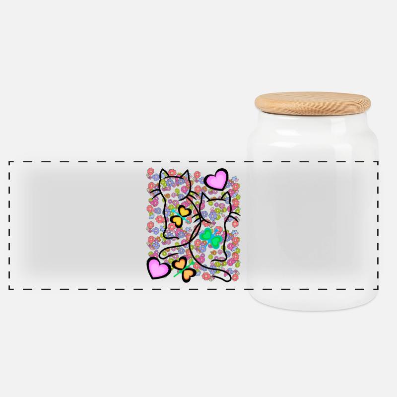 Frühling Sommer Retro Katzen Blumen 80er 90er - Panorama Keksdose mit Holzdeckel - Weiß