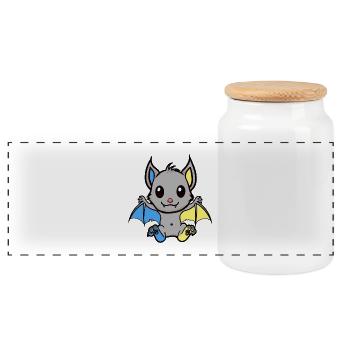 Halloween Bat Bats Child Kids - Panoramic Cookie Jar with Wooden Lid - white - Front