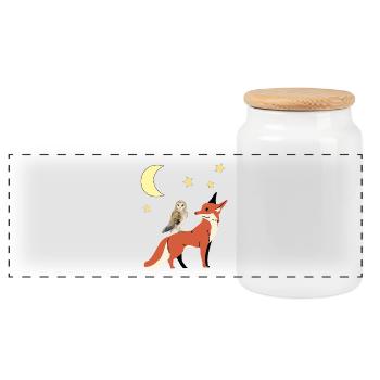 Eule Fuchs Guten Nacht Kinder Kind Baby - Panorama Keksdose mit Holzdeckel - Weiß - Vorne