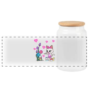 Chat Coloré Printemps Fleurs Fleurs Peinture Enfants - Boîte à biscuits avec couvercle en bois - blanc - Devant