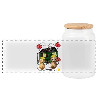 Hut Construction Trailer Craftsman Peanut Home - Panoramic Cookie Jar with Wooden Lid - white - Front